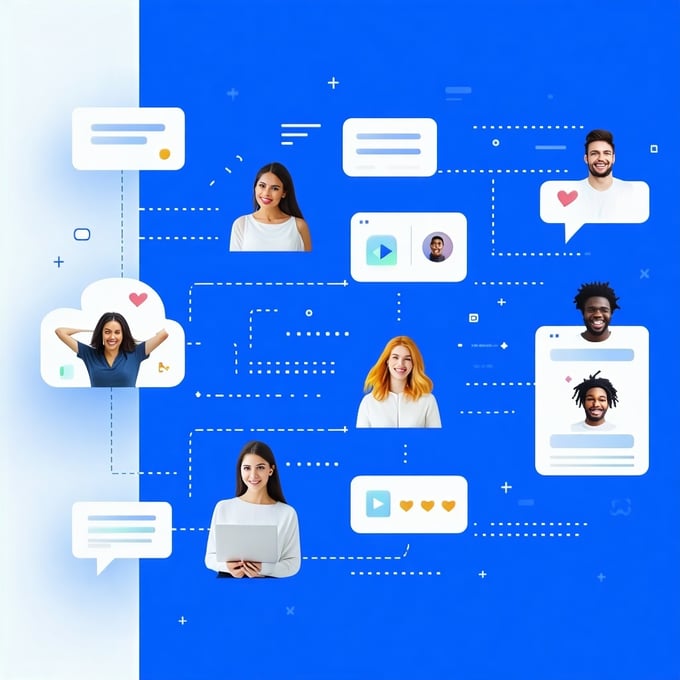 Collaboration tool visualisation simple depicting chat video calls etc in one image Generic