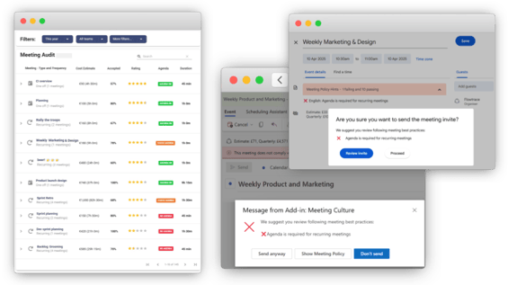 Meeting audit with agenda, review rating, and agenda rules for the apps