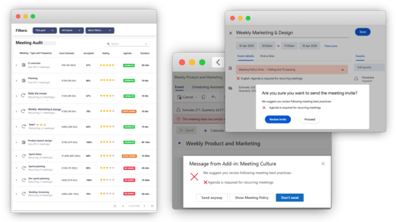 Meeting audit with agenda, review rating, and agenda rules for the apps