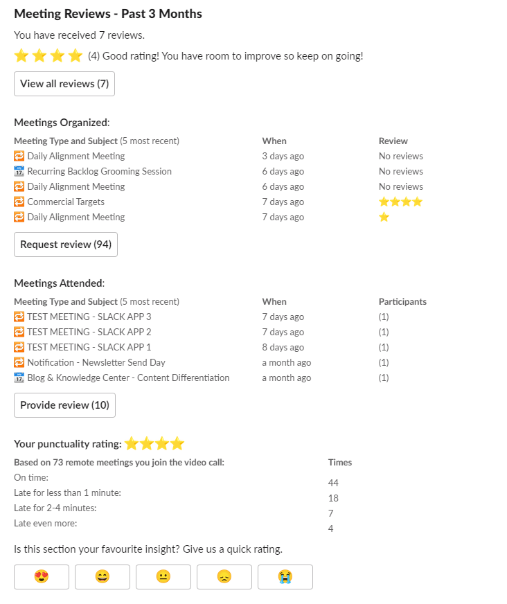 Meeting feedback and review