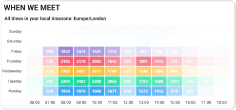 When we meet - weekdays and hours