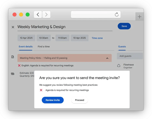 meeting-cost-for-google-calendar-dialog-validation-rule-alert-for-missing-agenda