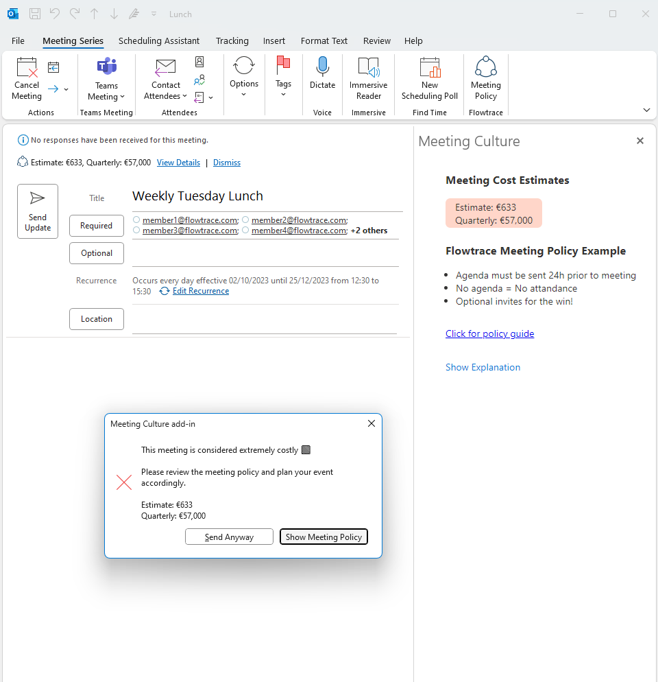meeting cost for outlook - appointment