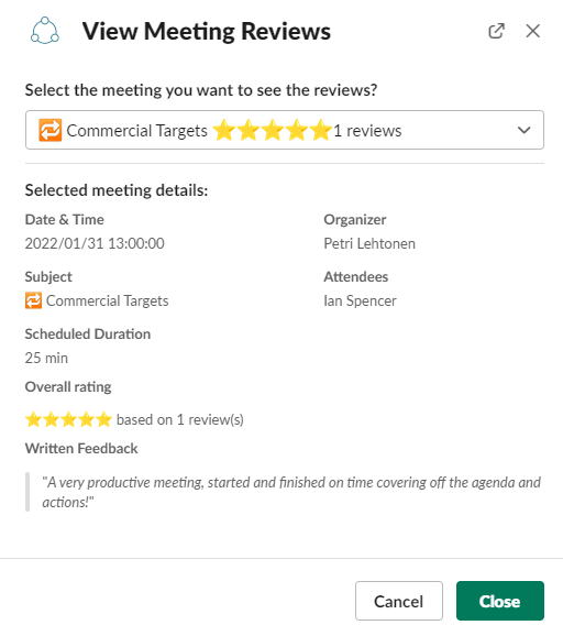 meeting feedback and reviews with star ratings