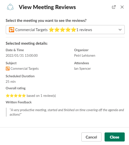 Meeting feedback and reviews