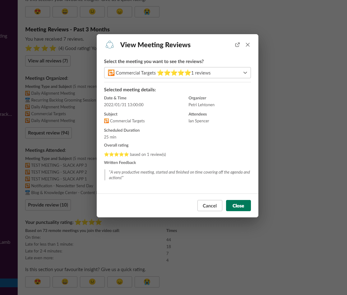 Meeting feedback with ratings