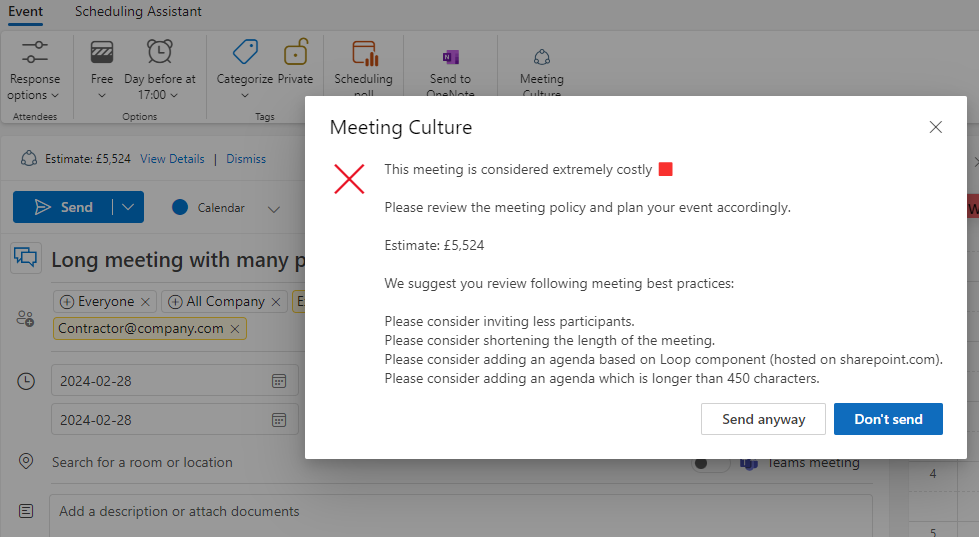 meeting policy reminder and settings