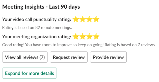 Meeting punctuality score and meeting review rating