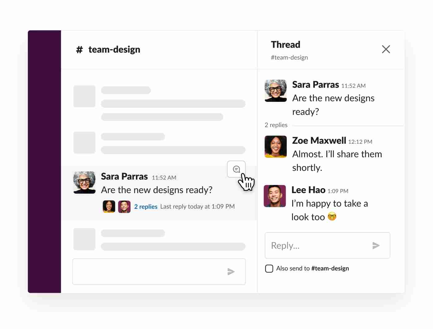 slack threads in communication channel