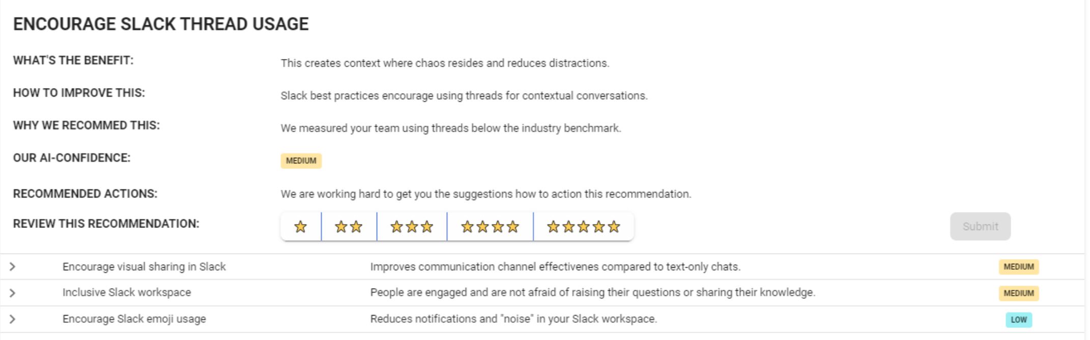 slack usage suggestions and thread improvements