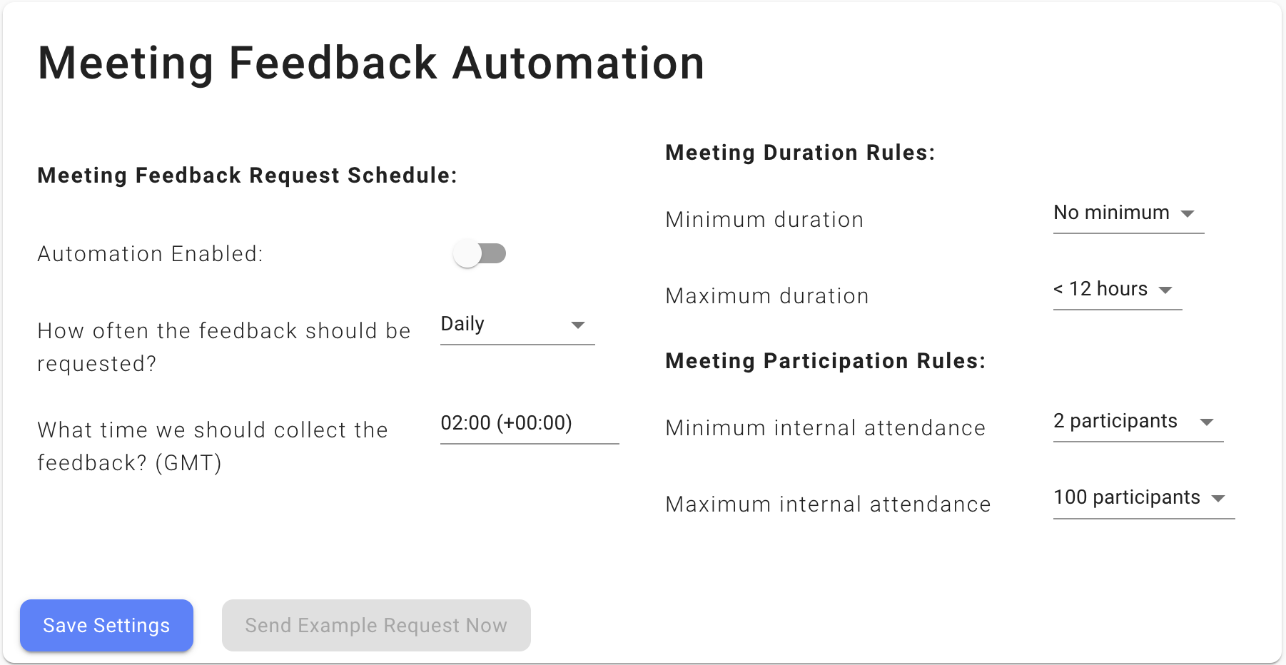 Flowtrace allows you to customize meeting ratings & reviews collection parameters to ensure high meeting feedback response rates.
